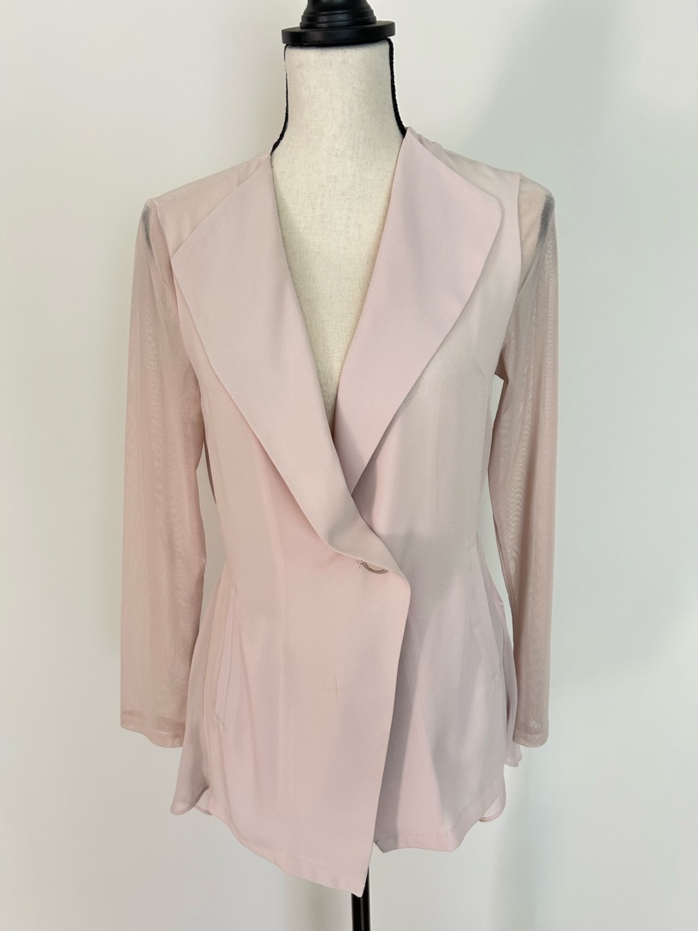 Compagna Blush Pink Sheer Waterfall Blazer Mesh Sleeve SZ S